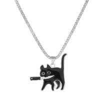 Small Knife Cat Pendant Necklace Creative Hip-hop Collarbone Chain Men's And Women's Accessories juoda