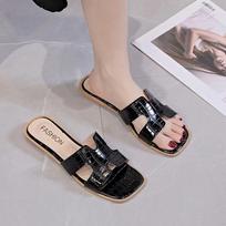 Flat-bottomed Slippers, Women's Summer Wear, High-end Leather Slippers, Beach Sandals and Slippers 40 juoda