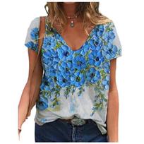 Camisetas con estampado 3D de flores para mujer, ropa de calle con cuello en V, camisetas para mujer, ropa Harajuku Y2k de gran tamaño XS