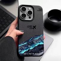 Airplane Mountain Pattern Shockproof Slim Case For iPhone 16 15 Pro Max 14 Pro 13 12 11 Lens Protection TPU Leather Texture Matte Soft Phone Cover iPhone 16E juoda