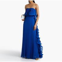 Sexy Ruffle Strapless Long Yellow Dress Women Sleeveless Backless Floor-length Party Dresses Beach Lady Dress XL mėlyna