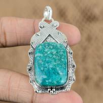 Natural Amazonite Gemstone Indian Jewelry 925 Sterling Silver Pendant For Girls