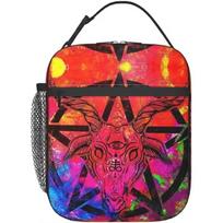 Colurful Pentagram Demon Baphomet Satanic Leakproof Washable Insulated Anime Lunch Bag Bento Bag Lunch Box Storage Bag Organizer 26x21x11CM smėlis