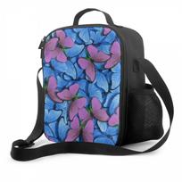 Blue And Pink Butterfly Morpho Insulated Lunch Bag for School Work Picnic Colorful Animal Tote Lunch Box Reusable Cooler Bag 26.5x20x11.5CM smėlis