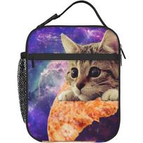 Pizza Cat Thermal Lunch Box Insulated Lunch Bags for Women Men Girls Boys Detachable Handle Lunch Box Meal Tote Bento Bag 26x21x11CM smėlis
