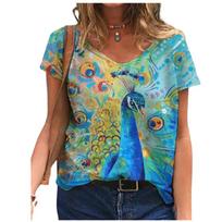 Fashion Spring  Frog Print Blouses Short Sleeved V-Neck T Shirts Casual XS mėlyna