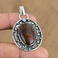 Mothers day Deal Oval Natural Red Snakeskin Jasper Pendant 925 Sterling Silver