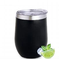 12oz vyno puodelis su dangteliu, nerūdijančio plieno kelioniniai puodeliai be kotelio, dvigubos sienelės izoliuotas kavos puodelis, izoliuoti vyno taurės kelionei 301-400ml juoda
