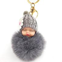 1PC Women Cartoon Sleep Pendant Doll Keyring Fur Ball Baby Bag Lovely Fluffy Plush Toy