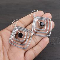 Black Onyx Cab Gemstone Jewelry, 925 Sterling Silver Earrings, Beautiful Onyx Silver Earrings For Thanksgiving Gift 2.44 Inches juoda