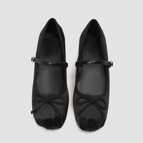 Sheepskin Bow Ballet Shoes Gentle One-Pedal Flats Silver Mary Jane Shoes 35 juoda