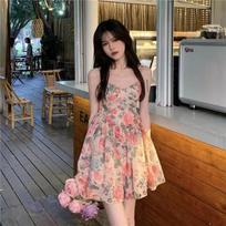 French Floral A-Line Camisole Dress: High-Waisted, Slimming, Petite Spring & Summer M