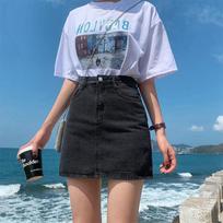 Summer 2021 High-Waist A-Line Denim Midi Skirt for Female Students - Trendy Casual Hip-Hugging Style Medium tamsiai pilka spalva