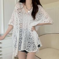 Vintage V-Neck Knitted Sweater: Summer Style Loose Pullover Cardigan for Women One Size balta