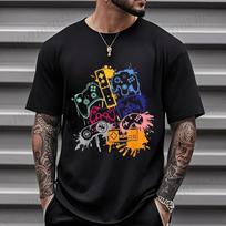 Gaming Gamer Life Print T-Shirt Casual Short Sleeve Tops for Men, Game Inspired Controller Casual Summer T-Shirt Gamer Teen Tops S black