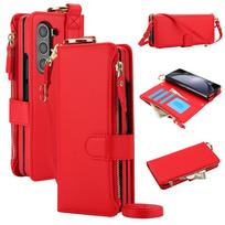 Krepšys per petį Piniginė Telefono dėklas Samsung Galaxy Z Fold 6 5 4 3 Fold6 Fold5 Fold4 Fold3 5G Kortelių lizdas Žiedo laikiklis PU Odinis Viršelis Galaxy Z Fold 4 red