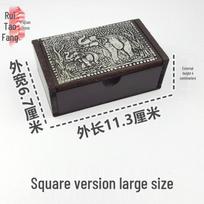 Creative Thai Black Wood Pewter Box: Business Card, Toothpick, Cotton Swab Holder Black Wood Business Card Holder juoda
