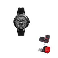 TISSOT Race Collection kvarcinis mechanizmas, 100 m atsparumas vandeniui, vyriškas laikrodis, 44,5 mm pilkas ciferblatas, silikoninis dirželis, T111.417.37.441.03 Regular Watch Box
