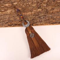 29x10cm Brown Witch Broomstick with Natural Crystal, Moon, and Crow Accessories - DIY Handmade