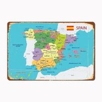 Ispanijos žemėlapis su regionais ir pagrindiniais miestais Metalinis ženklas Sieninė tapyba Kino salė Svetainė Kino salė Juokingas skardinis plakatas Retro Namų užeiga 20X30CM