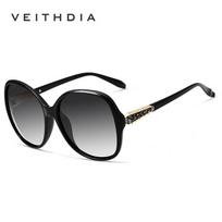 VEITHDIA Retro akiniai nuo saulės Polarized Luxury Ladies Brand Designer Moteriški akiniai nuo saulės Akiniai V3025 juoda