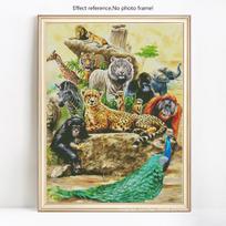 5d deimantų tapyba, pilnas gręžimas, apvalus gyvūnai, deimantinis siuvinėjimas, gamtos gyvūnų nuotraukos 20X30 beige