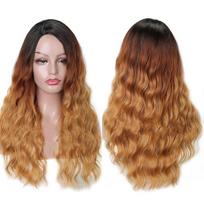 MISS WIG Gražus ilgų bangų perukas Ombre juodas rudas rausvas raudonas vyno spalvos sintetinio pluošto perukas moterims 9058