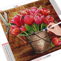 Deimantinis paveikslas viso kvadrato Naujas atvykimas tulpė deimantinis siuvinėjimas kryželiu gėlė Namų dekoras Full Round 30x30CM red