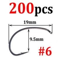 Bimoo 200 vnt. Didelio anglies plieno plataus tarpo kreivė Nimfa „Caddis Fly Hook“ spygliuotas juodas „Nicle“ musės rišimo kabliukai #6 #8 #10 #12 #14 #16