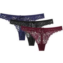 3 vnt./stal. Moteriškos kelnaitės apatiniai kelnaitės kelnaitės Sexy G-String, nėriniai, permatomas moteriškas šilko apatinis trikotažas XL gray