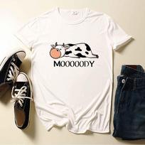 Ramidos Women's Casual T-Shirt Funny Sleep Cow Printed Short Sleeve  Tees Top XXXXL balta