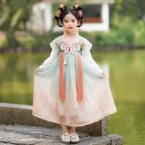 Hanfu mergina kiniško stiliaus audinio vasarinė suknelė Antikvarinis Tang kostiumas super fėjos kostiumo suknelė mažos mergaitės undinėlės princesės sijonas apatinis trikotažas XS
