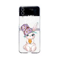 For Samsung Galaxy Z Flip 4 3 Case Cute Rabbit Pattern Painted Transparent Folding Shockproof Pc Hard Back Cover Accessories For Galaxy Z Flip 4