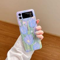 For Samsung Z Flip4 Case Purple Tulip Flat Folding Phone Case For Samsung Z Flip 3 5g Zflip4 Shockproof Soft Silicone Back Cover For Z Flip 4 violetinė