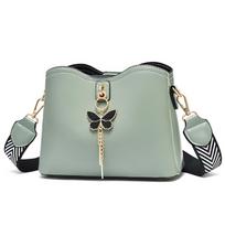 Women's Bag Single Shoulder Bag Fashion Versatile Bucket Bag Women's Wide Shoulder Strap Bowknot Lady's Bag žalia