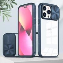 Fashion Slide Camera Lens Protection Transparent Phone Case For 13 11 12 14 Pro Max X Xr Xs 8 7 Plus Se Bumper Shockproof Cover For iPhone 13 tamsiai mėlyna spalva
