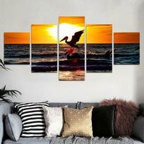 Pelican Sunset Ocean Nature 5Pcs Modern Home Wall Decor Canvas Picture Art HD Print Painting On Canvas for Living Room No Framed 20x35cm*2  20x45cm*2  20x55cm*1
