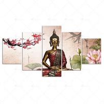 Moduliniai HD Spaudiniai Paveikslai Budos Statulos Tapyba Namų Dekoras 5 Skydų Drobė Religinis Plakatas Sienos Menas Svetainei Rėmas 20x35cm*2  20x45cm*2  20x55cm*1 beige