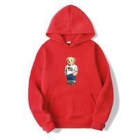 Autumn and winter plush warm cartoon teddy bear hooded sweatshirt S raudona