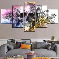Sienos meno modulinis paveikslas 5 dalys Abstrakčios gėlės ir kaukolės Drobė HD spaudinio tapyba Moderniam svetainės namų dekoravimui 30x40cm*2  30x60cm*2  30x80cm*1 white