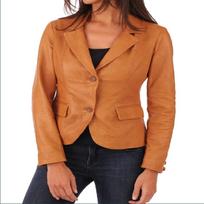 NOORA Moteriškas mango įdegio ėriuko odos švarkas , laisvalaikis formalus švarkas , Slim Fit biuro apranga XS