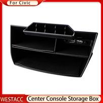 ABS Car Center Console Storage Box with USB for Honda Civic 10th Gen 2016 -  Case Tray Container Organizer black