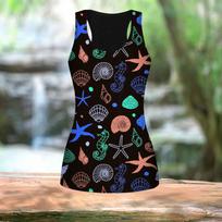 3D Blue Starfish Print Moterų treniruočių jogos sporto salė spausdinti vasaros sportiniai marškiniai didelio dydžio liemenės XS mėlyna
