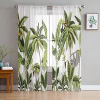 Bananų medžio lapai Tingi papūga Tiulis Permatomo lango užuolaidos svetainei miegamajam Šiuolaikinės Voile organza užuolaidos užuolaidos W135 x H115cm x1 white