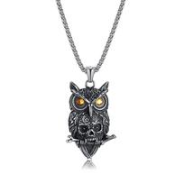OPK Decorative Retro Titanium Steel Owl Skull Pendant Necklace 3*55CM juoda