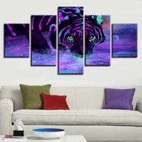 5 vienetų abstrakčios violetinės fluorescencinės tigro nuotraukos Svetainės sienos Menas Drobės paveikslai Namų dekoro karkasai HD spaudiniai Plakatai be rėmelio 20x35cm*2  20x45cm*2  20x55cm*1 blue