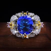 Senoviniai papuošalai Prabangūs Big Sapphire 925 Sterling Sidabriniai žiedai moterims Elegantiški gėlių sužadėtuvių žiedai vestuvinės juostos jubiliejaus proga 6 mėlyna