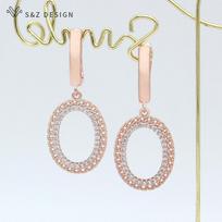 Madingi kubinio cirkonio kiaušinio formos ovalūs nuleidžiami auskarai moterims mergaitėms vestuvėms Elegantiški stilingi papuošalai puiki dovana white