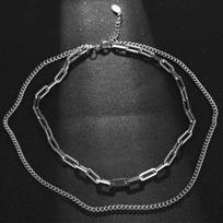 New double -layer necklace men's hip -hop stack wearing clavicle chain YL429 black