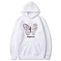 Unisex drugelių margintas megztinis vyrams ir moterims, laisvalaikio sportiniai marškinėliai su gobtuvu S-3XL S white